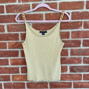 August silk gold knit silk blend chain strap tank